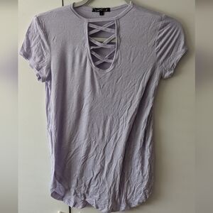 Splash Lilac Crisscross Short Sleeve Top